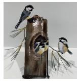 Handmade Bovano Chickadees Nesting in Pine