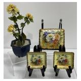 Vintage Hand Painted Floral Trinket Box & Flowers