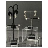 2 Pairs Sterling Silver Dangle Earrings, Studs