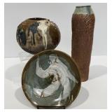 Hand Thrown Signed Raku Pottery Vase & More
