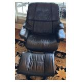 Ekornes Stressless Black Leather Recliner, Ottoman