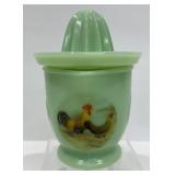 Vintage Mosser Glass Juicer With Reamer, Roosters