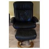 Vintage Ekornes Black Leather Recliner & Ottoman