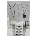 Fashion Jewelry Peacock Statement Necklace, Rings