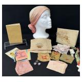 Antique Silk Scarf, Embroidered Handkerchiefs