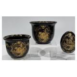 Vintage Satsuma Black & Gold Planters & Egg