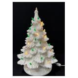 Vintage White Ceramic Christmas Tree, Green Lights