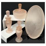 New Martinsville Queen Ann Pink Satin Dresser Set