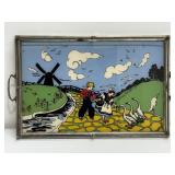 Art Deco Hand Painted Serving Tray, Dutch Scene
