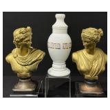 Greek Key Apothecary Jar, Artemis & Apollo  Busts