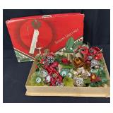Vintage Christmas Decorative Picks, Holly, Bell