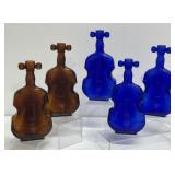 Vintage Cobalt Blue & Amber Glass Violin Bottles