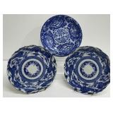 Stamped Double Ring Chinoserie Blue & White Plates