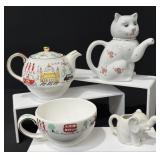 Vintage James Sadler Teapot & Teacup, Cat Teapot