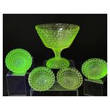 Yellow Vaseline Glass Hobnail Compote, Bowls