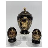 Vintage Limoges Style Black & Gold Urn & Eggs