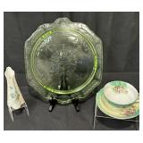 Vintage Uranium Glass Footed Cake Plate & More