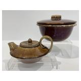 Hull Brown Drip Covered Dish, Aladdin Teapot