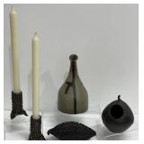 Pair of Brutalist Candle Sticks, Dish, Vase & Pear
