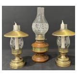Solid Wood & Brass Oil Lamp, Brass Hurricane Lamps