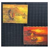 Oil on Canvas Ship Painting Pair
