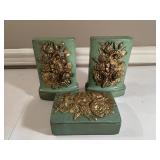 Vintage Blue Borghere Bookends & Trinket Box