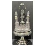 Antique Victorian Silverplate Cruet Set, Etched