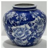 Vintage Arita Ware Blue & White Floral Round Vase