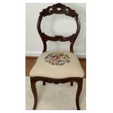 Antique Carved Balloon Back Needlepoint Chair