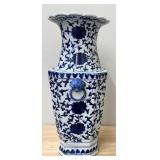 Vintage Chinese Blue & White Lion Head Handle Vase