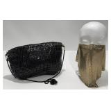 Gold Mesh Bib Necklace,Black Beaded Sequin Handbag