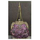 Vintage Purple Rose Evening Beaded Handbag
