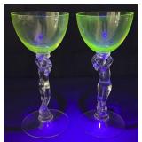 Vintage Cambrige Nude Stems Brandy Glasses,Uranium