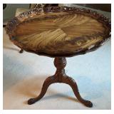 Fine Carved Burl Walnut Pie Crust Table, Vintage