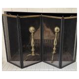 Vintage Brass Finish 4 Panel Fireplace Screen