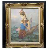 Thai Kinnaree Canvas Painting, Original Art