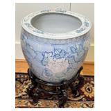 Vintage Chinese Fish Bowl Planter With Stand