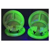 Vintage Uranium Glass Divided Luncheon Plates