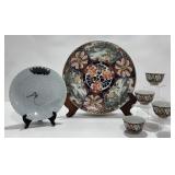 Antique Signed Kutani Ware RIce Bowls, Imari Plate