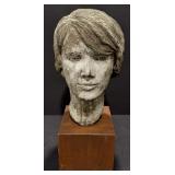 Hand Sculpted Female Head Bust on Base