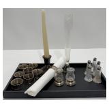 Alvin Sterling Etched Glass Shakers, Vase & More