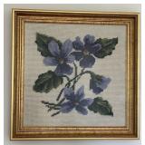 Vintage Needlepoint African Violet Floral Art