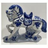 Vintage Blue & White Chinoiserie Prancing Horse
