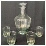 Vintage Art Deco Bohemian Glass Decanter, Glasses