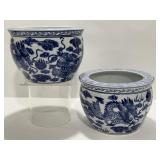 Pair Chinese Blue & White Dragon Jardinieres