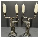Vintage French Bronze Coated Figural Candleabras