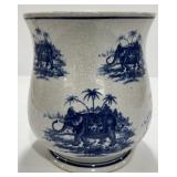 Vintage Blue & White Elephant Ceramic Vase
