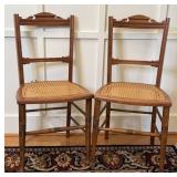 Pair of Vintage Oak Cane Bottom Accent Chairs
