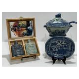Vintage Signed Canton Tureen, Korean Folk Bottles