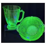 Vintage Lancaster Uranium Bowl,Hazel Atlas Pitcher